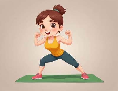 Girl performs lunges on exercise mat