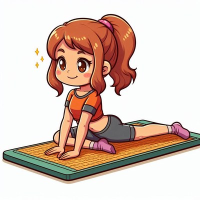 Girl practicing yoga on mat at home during afternoon