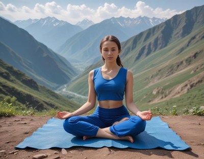 Meditation practice in the mountains at midday