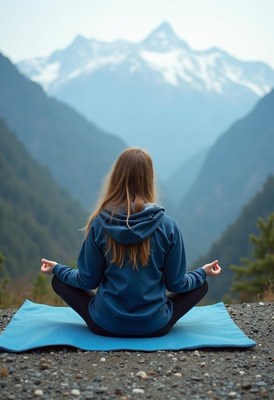 Meditation in the mountains during early morning hours