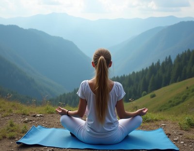 Yoga practice in serene mountain landscape at dusk