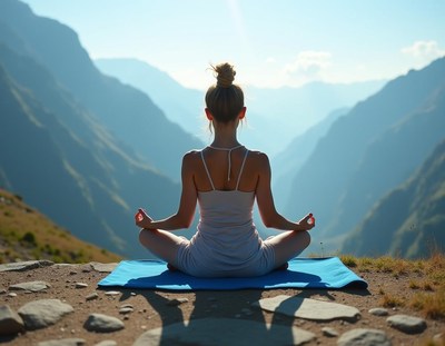 Meditation in the mountains at sunrise