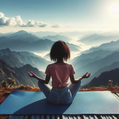 Meditation at sunrise in the mountains promotes inner peace