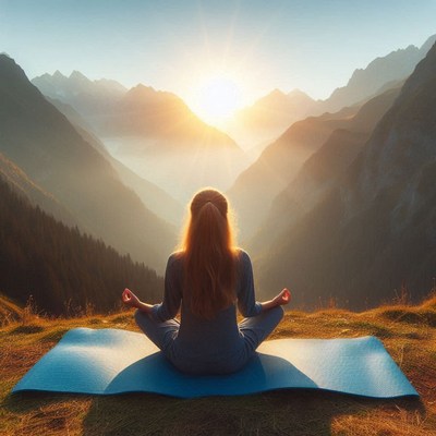 Yoga practice at sunrise in the mountains
