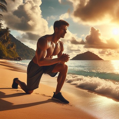 Outdoor workout on the beach during sunset
