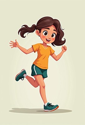 Young girl running joyfully in sports attire