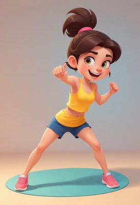 Character engaged in energetic workout routine