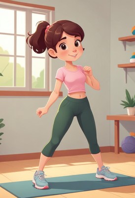 Young girl exercising indoors in a bright space