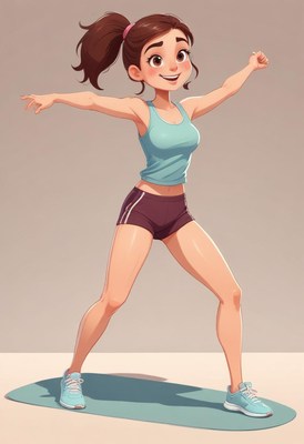 Young woman exercising joyfully at home during the day