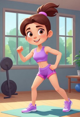 Young girl exercising in a bright gym environment