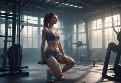 Woman exercising with dumbbell in a gym setting