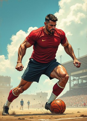 Strong athlete performing a dynamic action on the field