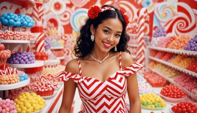 Sweet candy themed photoshoot with vibrant colors and smiles