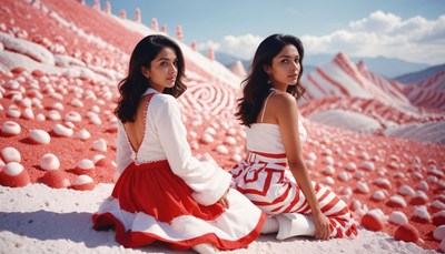 Young women enjoy vibrant landscape during sunny day