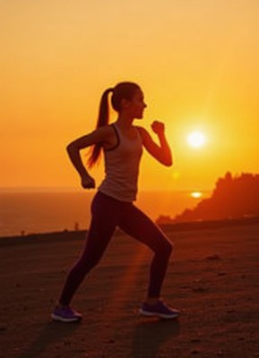 Runner enjoying sunset view on beach at evening