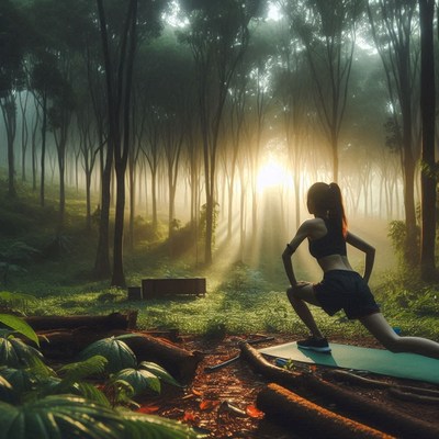 Morning yoga practice in a serene forest setting