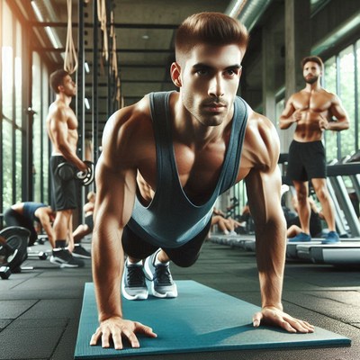 Strong man exercising indoors at modern gym facility