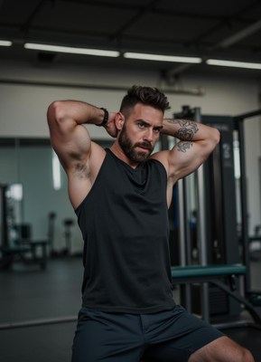 Man stretching in gym before workout session
