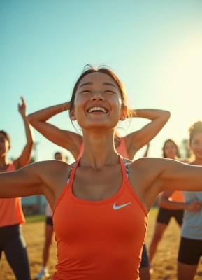 Group of friends enjoying outdoor fitness session together