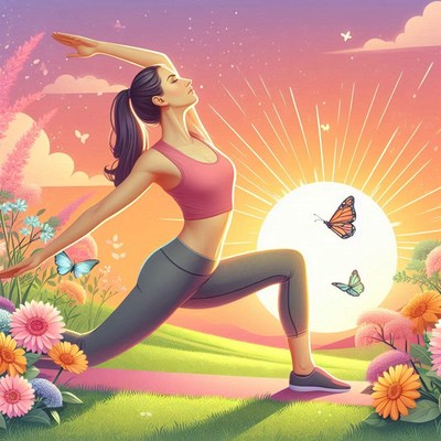 Yoga practice in a vibrant sunrise garden setting