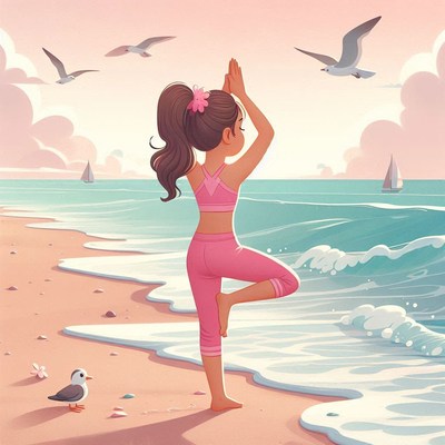 Girl doing yoga on beach
