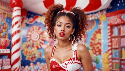 Festive candy-themed photoshoot with vibrant colors