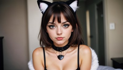 Young woman dressed in a cat costume at home