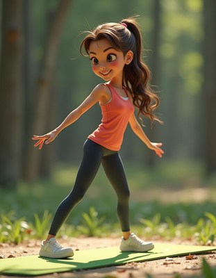 Young girl practicing yoga in a forest setting