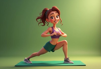 Fitness enthusiast performs lunging exercise on mat