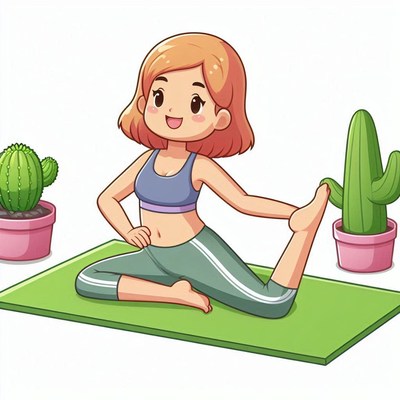 Young woman practicing yoga on a green mat indoors