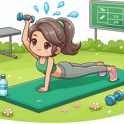 Young woman exercising with dumbbells in the park