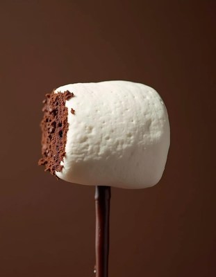 Marshmallow with a bite reveals chocolate filling inside