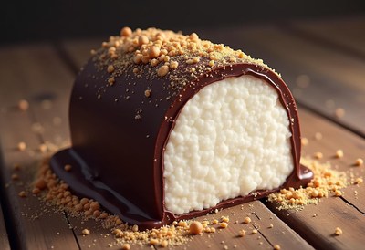 Homemade dessert with chocolate coating and nuts