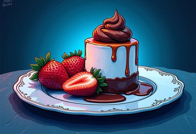 Delicious dessert with chocolate and fresh strawberries