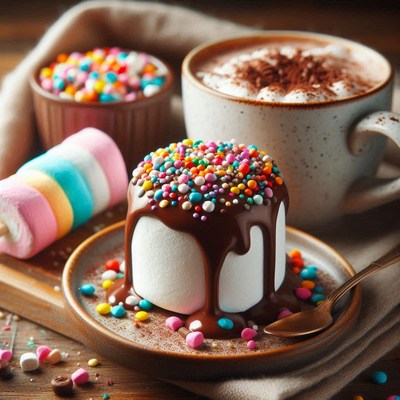 Indulgent hot chocolate and sprinkles on a cozy table