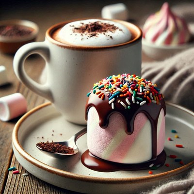 Delicious hot chocolate with colorful marshmallow treat