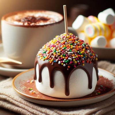 Delightful dessert with chocolate and sprinkles in cafe