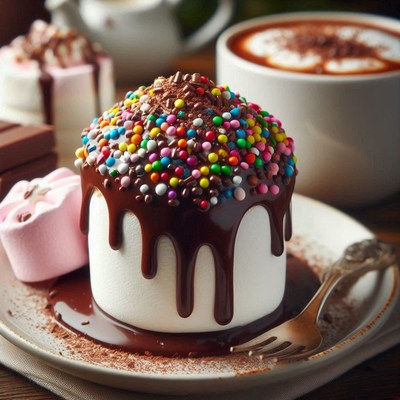 Delicious dessert with chocolate and colorful sprinkles