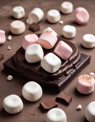 Sweet marshmallows and chocolate treat on dark