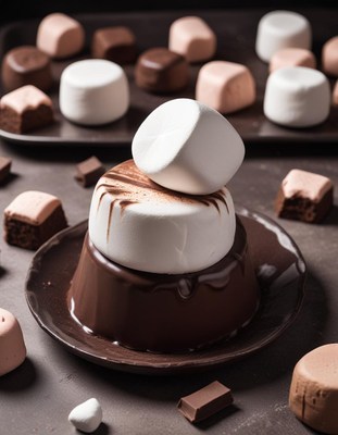 Stacked marshmallows drizzled in chocolate