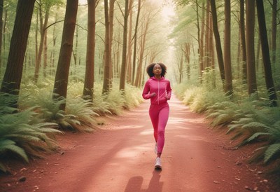 Runner enjoys peaceful jog in forest trail
