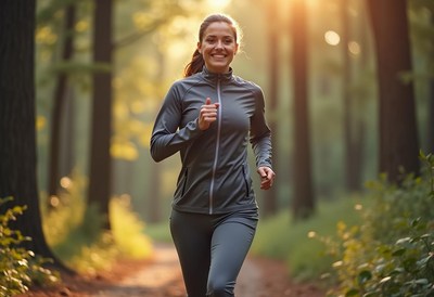 Morning jogger enjoying a peaceful forest trail