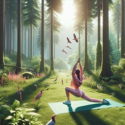 Yoga practice in serene forest surrounded by nature