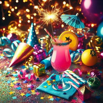 Colorful cocktail with sparkler at a festive celebration