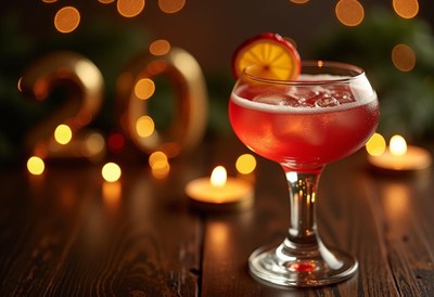 Celebration cocktail with festive decorations and candles