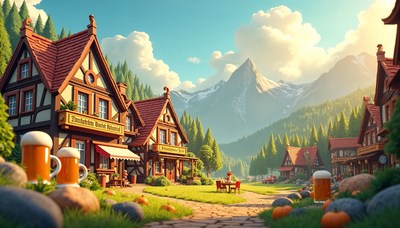 Scenic mountain village with charming cottages and sunlight