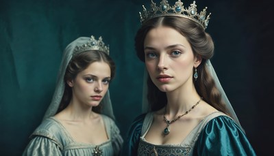 Portrait of two regal women in historic attire