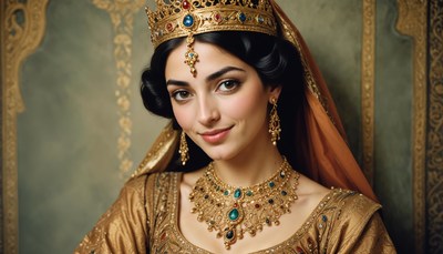 Elegant woman in ornate jewelry and royal attire