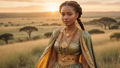 Elegant woman in traditional attire during sunset