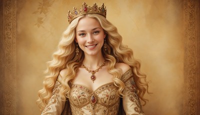 Beautiful queen with golden hair in royal attire